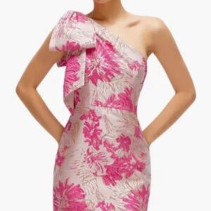 Alfred Sung One-Shoulder Pink Metallic Floral Jacquard Trumpet Gown